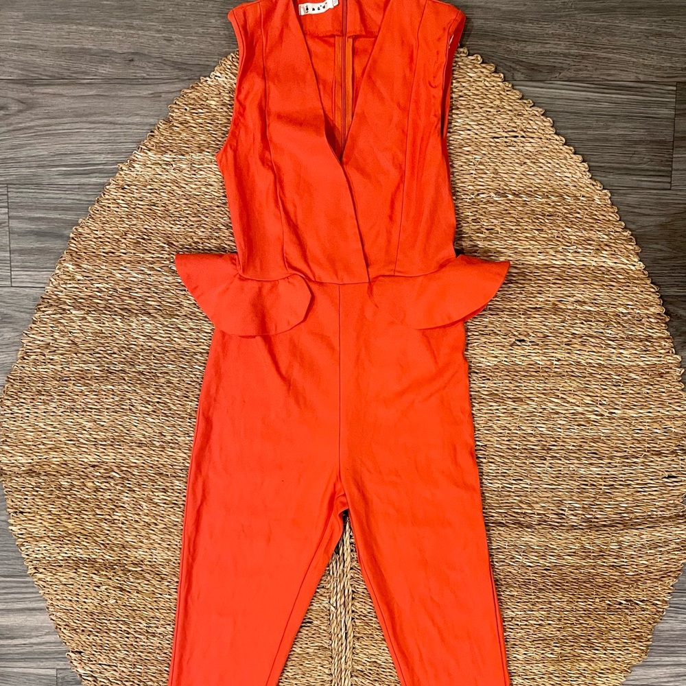 v neck orange jumpsuit